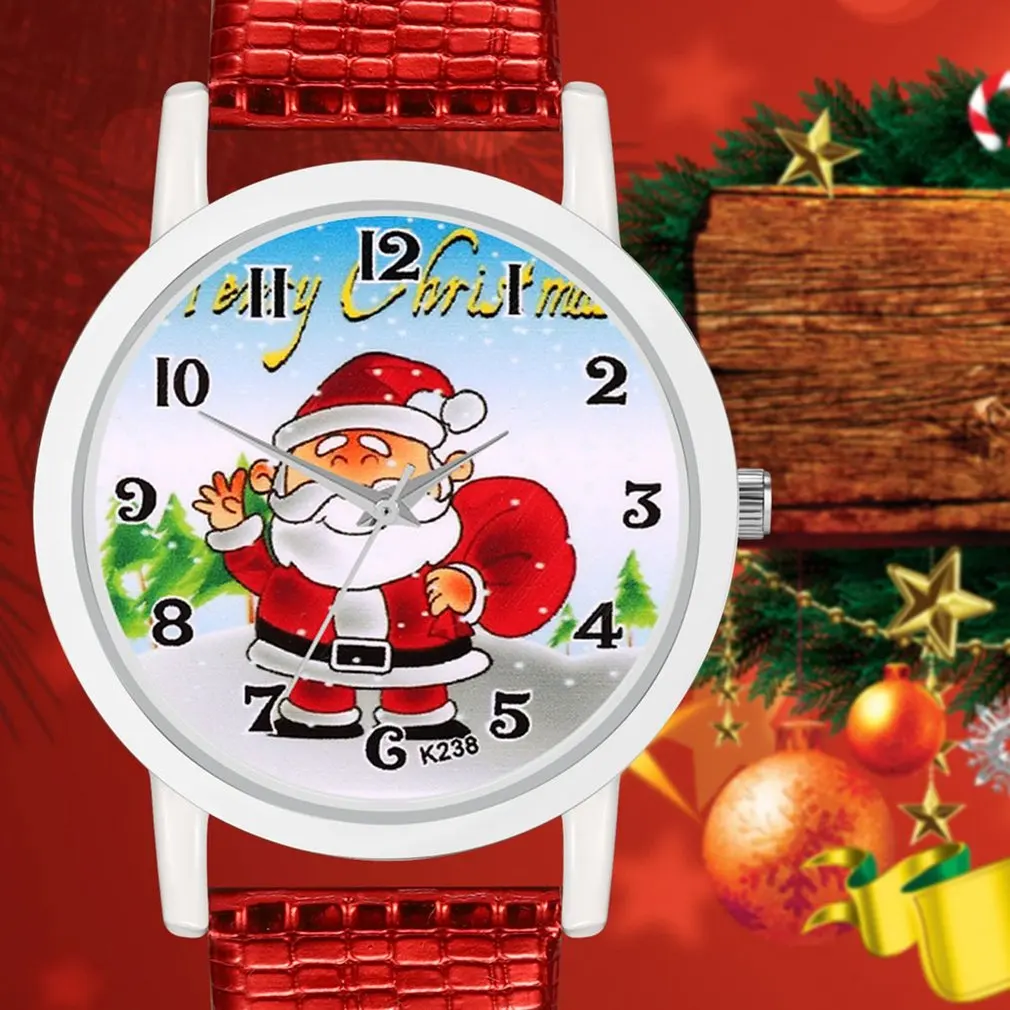 GENBOLI женский браслет часы Санта Клаус Циферблат Кожаный Дамский Браслет