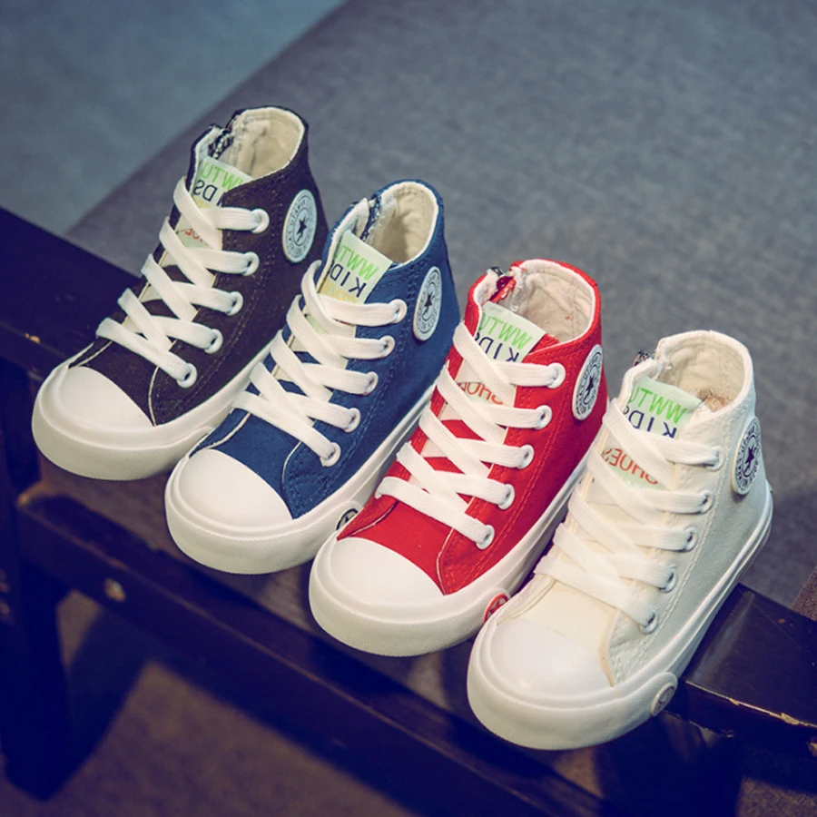 Новинка Брендовая детская обувь кружевная повседневная Высокая парусиновая для