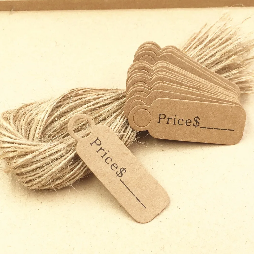 200 шт. ценники из крафт-бумаги + пеньковые нитки сделай сам ценовые упаковочные