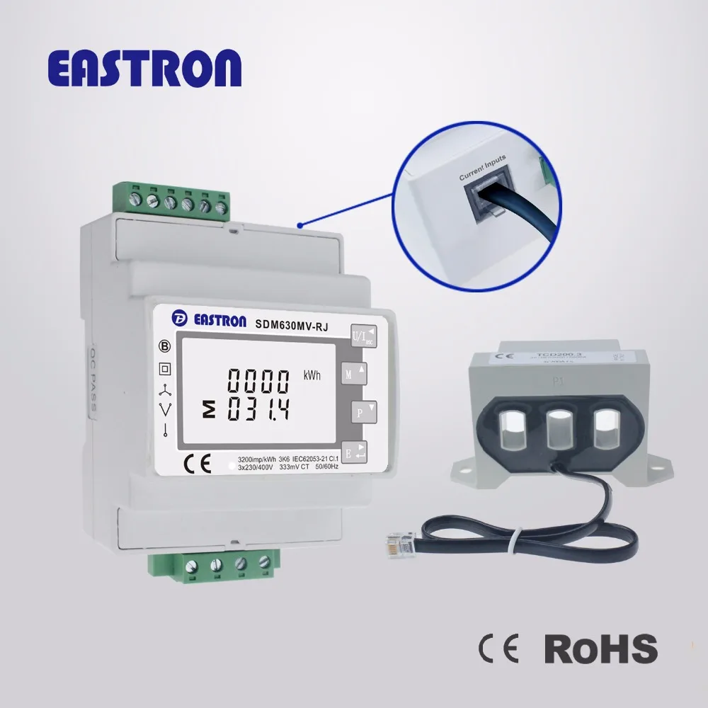 SDM630MCT-RJ высокое качество 3 фазы многофункциональный счетчик электроэнергии, легкая проводка с RJ12 CT, ЖК-цифровой счетчик, 333mV