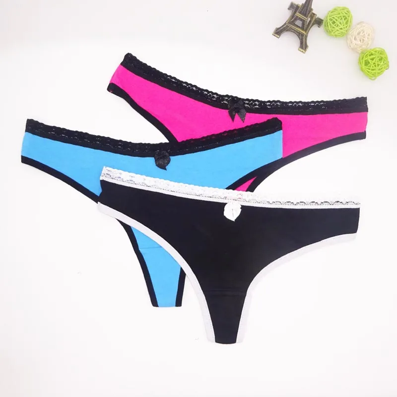 black.sky blue.red Moonflme 3 шт./лот женские стринги сексуальные хлопковые стринги женские трусы бикини нижнее белье 87277 - Цвет: black.sky blue.red