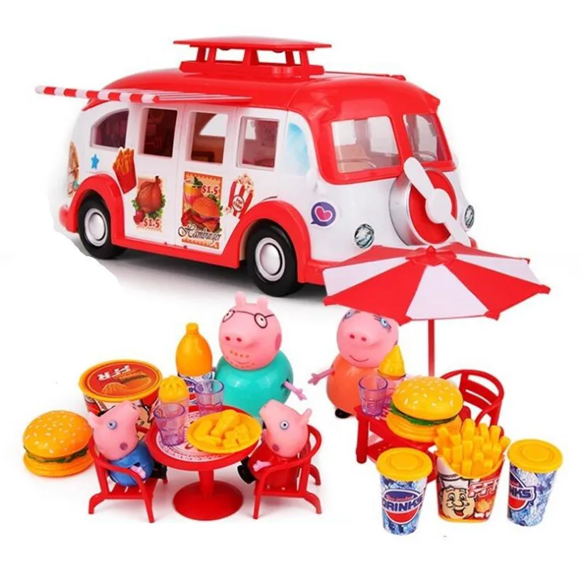 Red Car 4pcs Roles Свинка Пеппа Полная серия кукла автомобиль семьи детский стол развивающие фигурки Оригинальные Плюшевые игрушки и Peppa Друзья модель - Цвет: Red Car 4pcs Roles