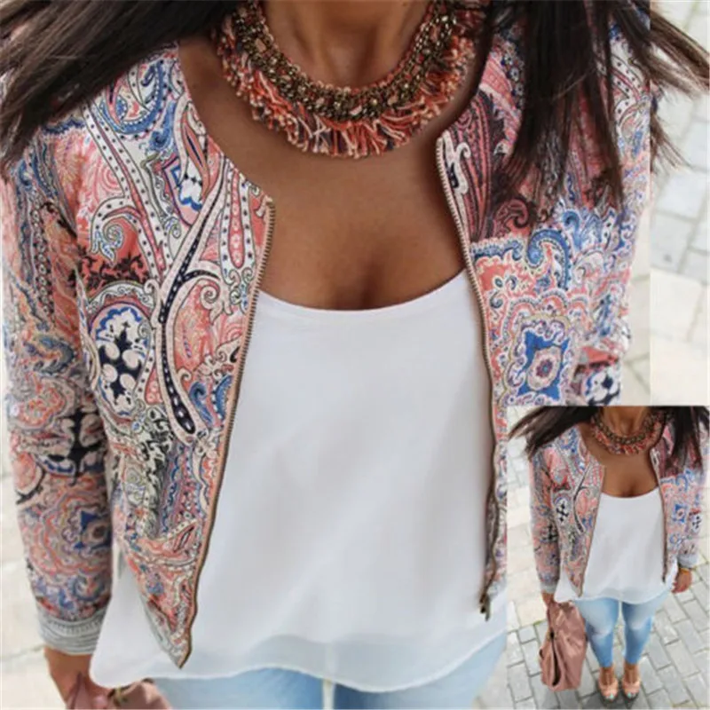 

2019 Fashion Women PU Leather Jackets Motorcycle Biker Ethnic Print Jacket Zipper Bright Colors Casual Outwear Soft Jackets
