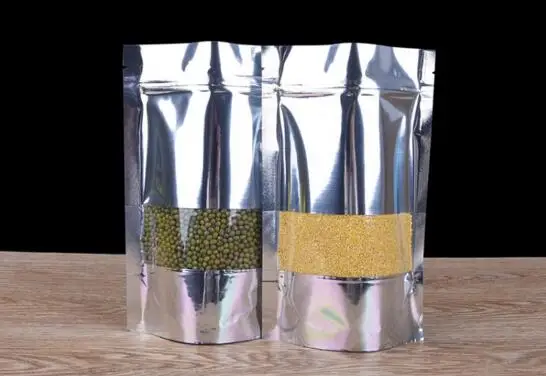100pcs Stand up Glossy Aluminum Foil Window Ziplock Bag Shinny Party Wedding Packaging Pouch Snack Coffee | Дом и сад