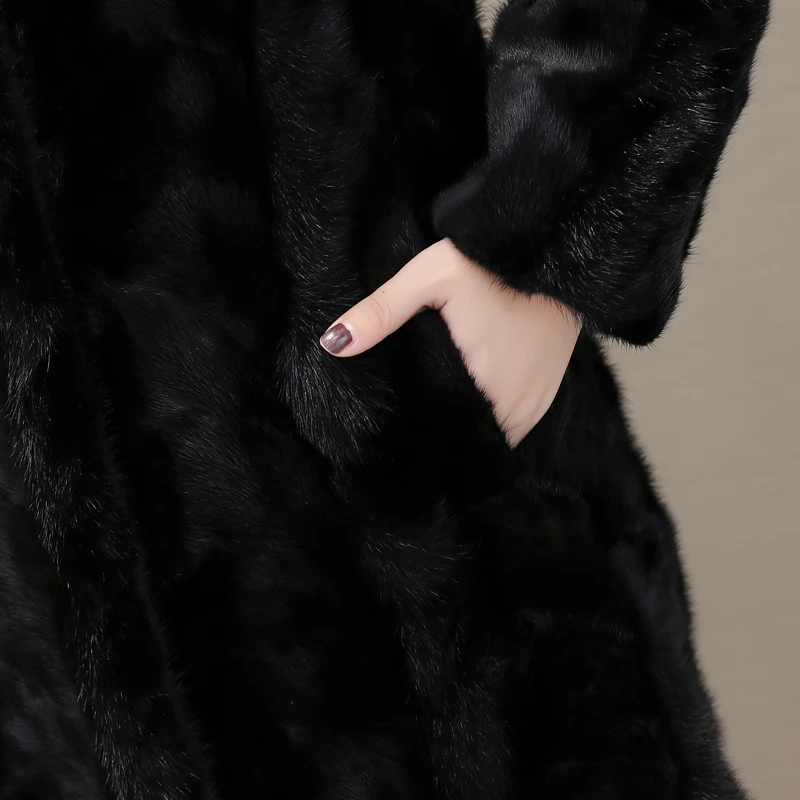 New women's fox fur collar leather jacket thick section warm water mink coat women's long luxury fur coat