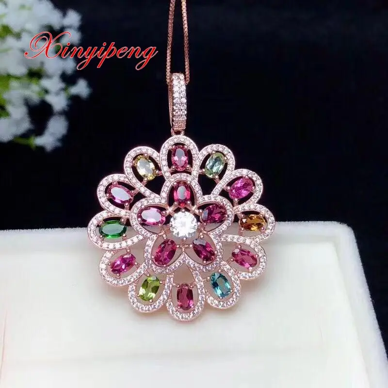 Xin yi peng 925 silver inlaid natural tourmaline pendant necklace woman fashion | Украшения и аксессуары