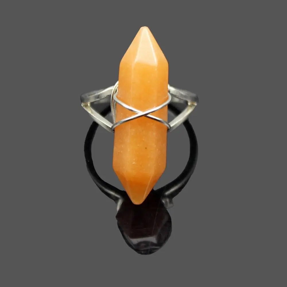 Red Aventurine Натуральные аметисты Агаты кварц бирюза Опал Камень регулируемые кольца пуля шестиугольная бисером ручной работы проволока обернутая манжеты кольца - Цвет основного камня: Red Aventurine