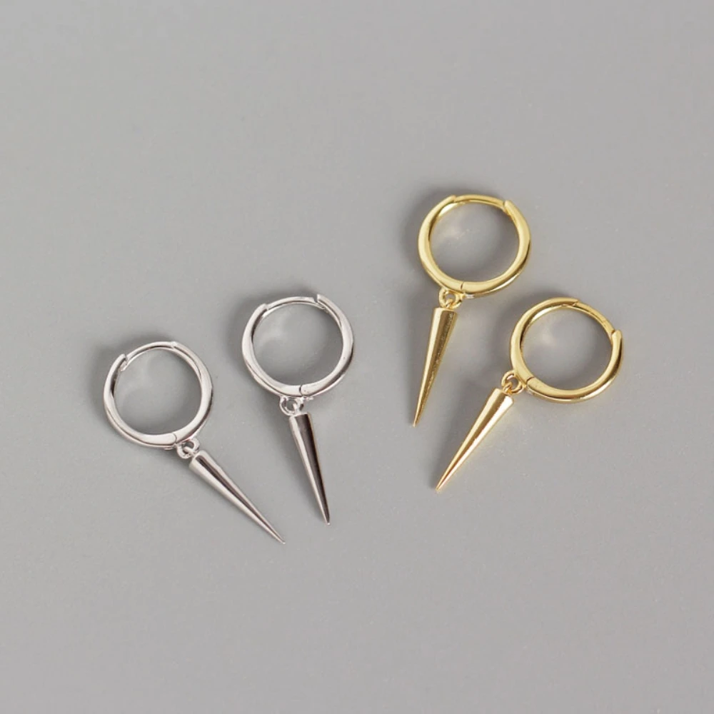 925 Sterling Silver Geometric Conical Rivet Drops Huggie Hoop Earrings Charm Earrings for Women Minimalist Spike Gold Earring