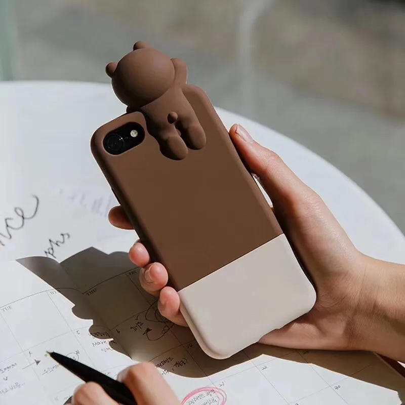 3D корейский Медведь Кролик Кукла силиконовый чехол для телефона для iPhone11Pro XR 8PLUS 6s 7plus XSMAX Антидетонационная мягкая задняя крышка защитная оболочка