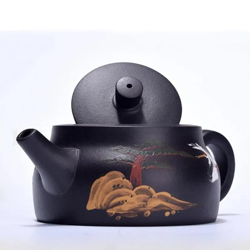 

260ML Yixing Purple Clay Teapot Art Elegant Crane Pattern Raw Ore Zisha Pot Home Drinkware Tea Ceremony Oolong Tea Kettle Gifts
