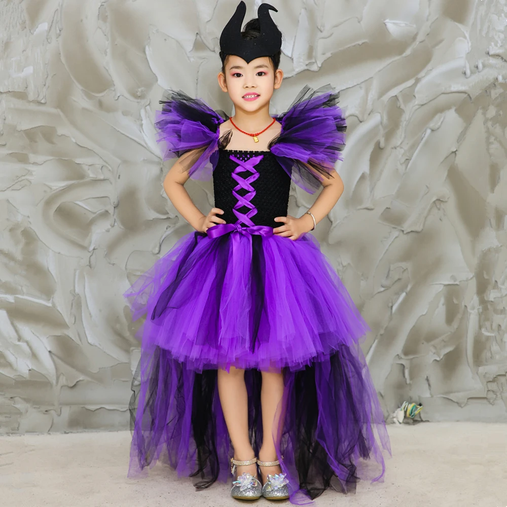 VASHE Fantasias Maleficent queen костюм для девочек Дети Хэллоуин Косплэй костюмы ведьм