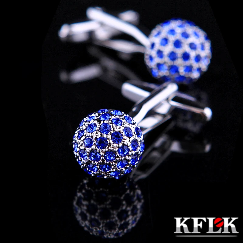 

KFLK Jewelry Brand Blue Crystal Ball Cuff link Wholesale Buttons designer High Quality shirt cufflinks for mens guests