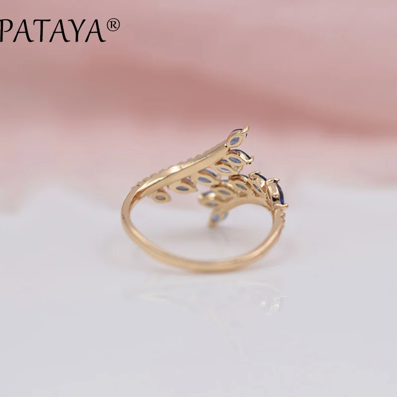 PATAYA, эксклюзивный темно-синий конский глаз, натуральный циркон, открытые кольца, серьги, наборы для женщин, роскошный 585, розовое золото, свадебный ювелирный набор