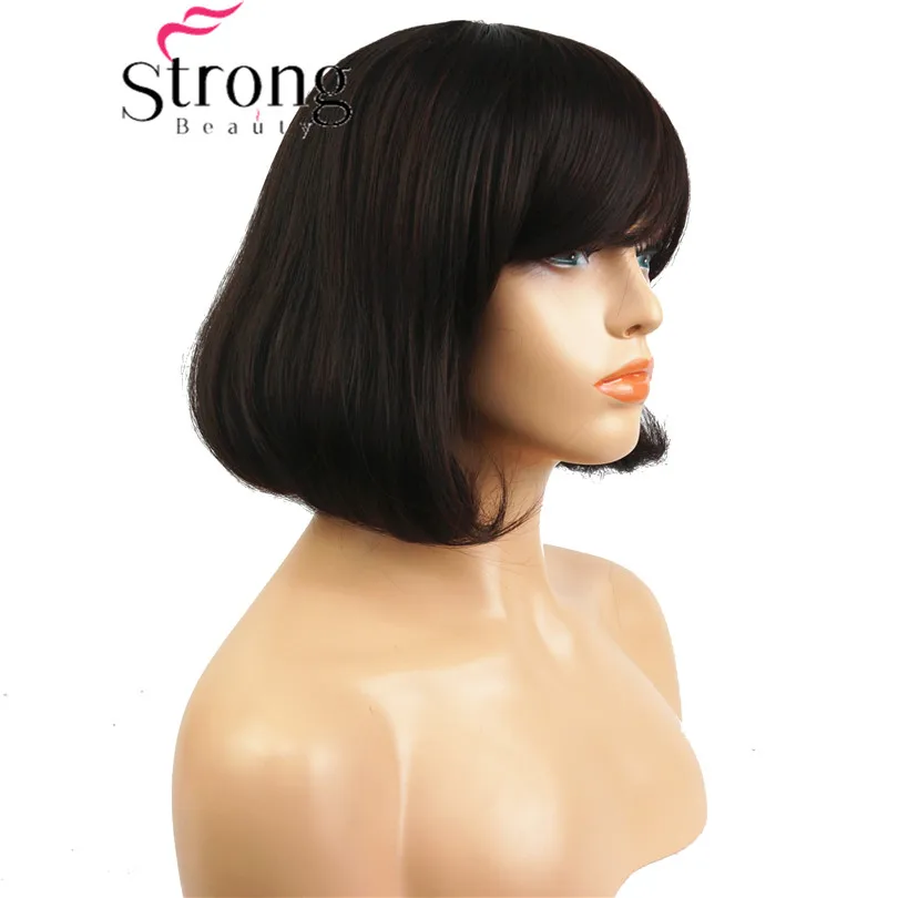 StrongBeauty короткий прямой Темно-красный выделенный Боб Стиль обметанная челка синтетический парик