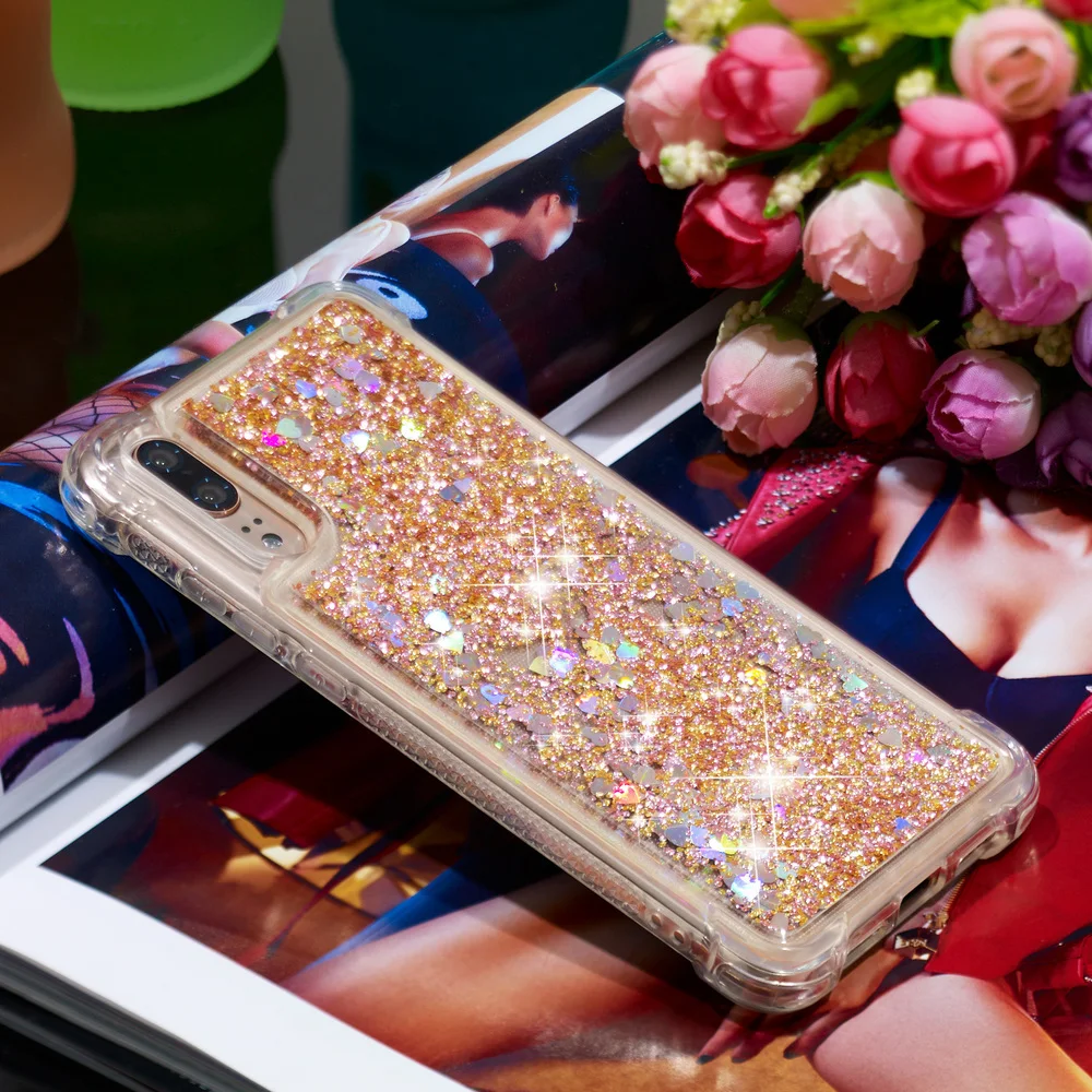Милый чехол для Huawei P20 с блестящими звездами динамическая жидкость зыбучий песок