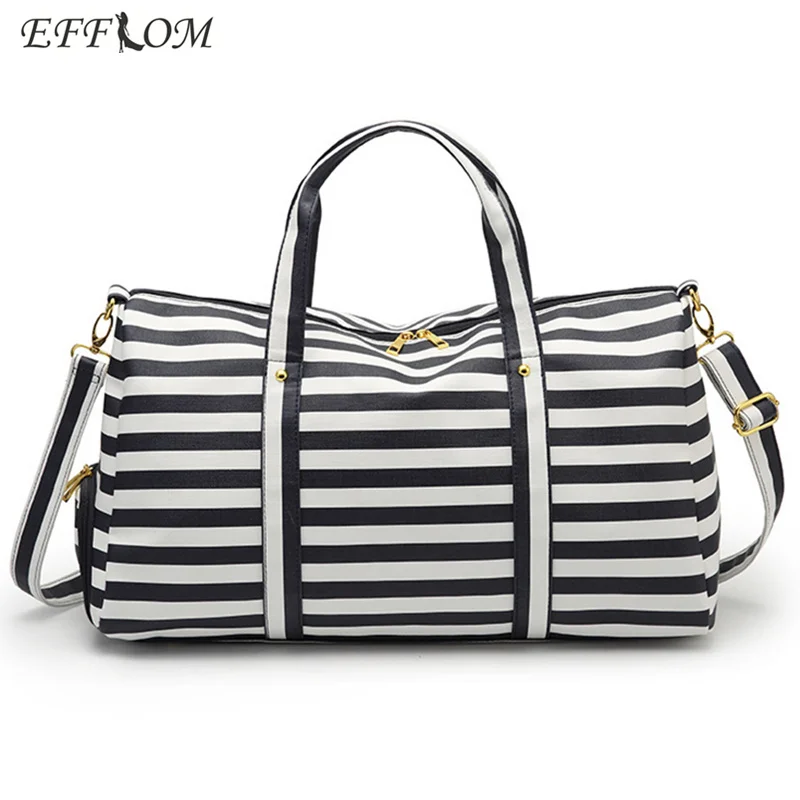 Fashion Carry On Luggage Travel Bags Women Large Capacity PVC Waterproof Duffel Bag Striped Weekend Holdall Travelling Handbag | Багаж и