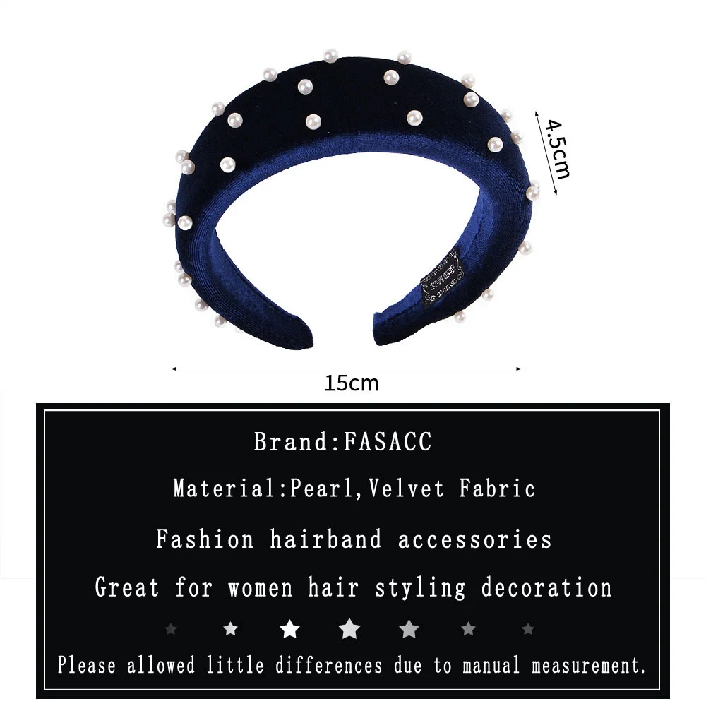 FASACC Женская Толстая модная жемчужная губчатая ободок бархатная винтажная