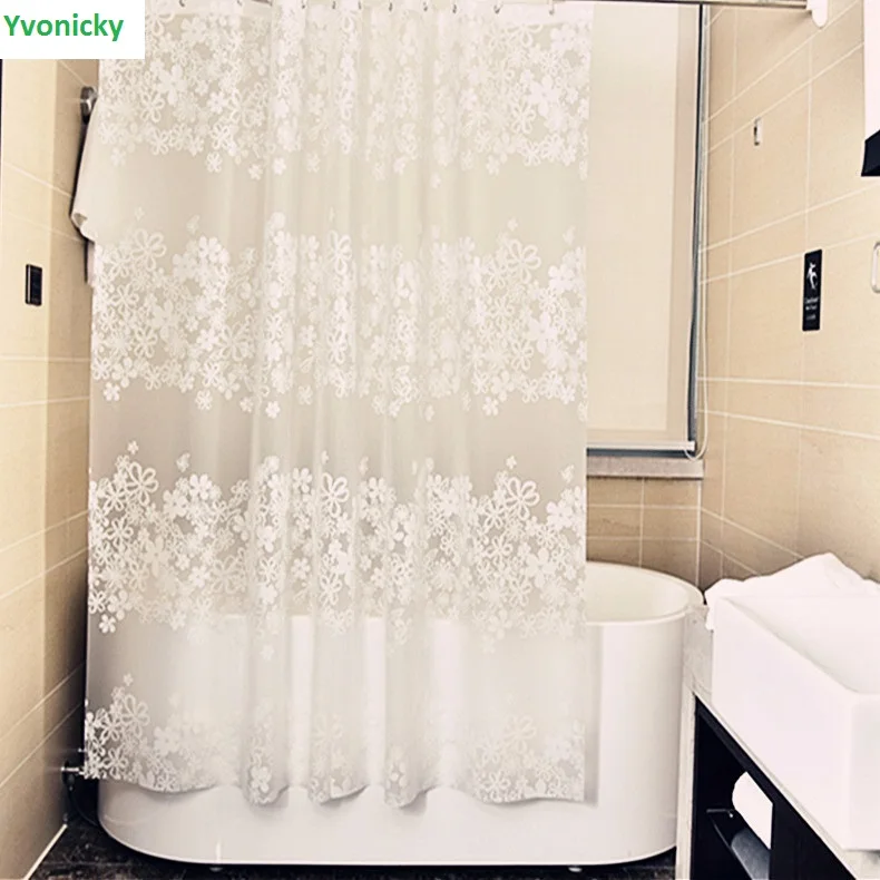 

New PEVA Bathroom Semi-transparent Curtain Frosted Surface Mould-Resistant Bath Curtain Waterproof Shower Curtain Flower Printed