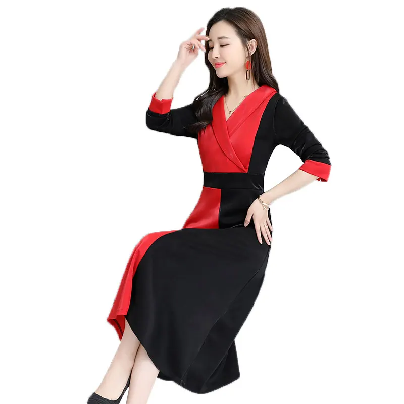

high quality Autumn and winter new large size women's temperament high waist dress ladies fashion A word dress Women spring