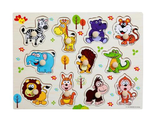 3014 Animals Zabra Детские игрушки Монтессори деревянная головоломка ручной захват доска обучающая деревянная игрушка мультфильм автомобиль морские животные головоломка детский подарок GYH - Цвет: 3014 Animals Zabra