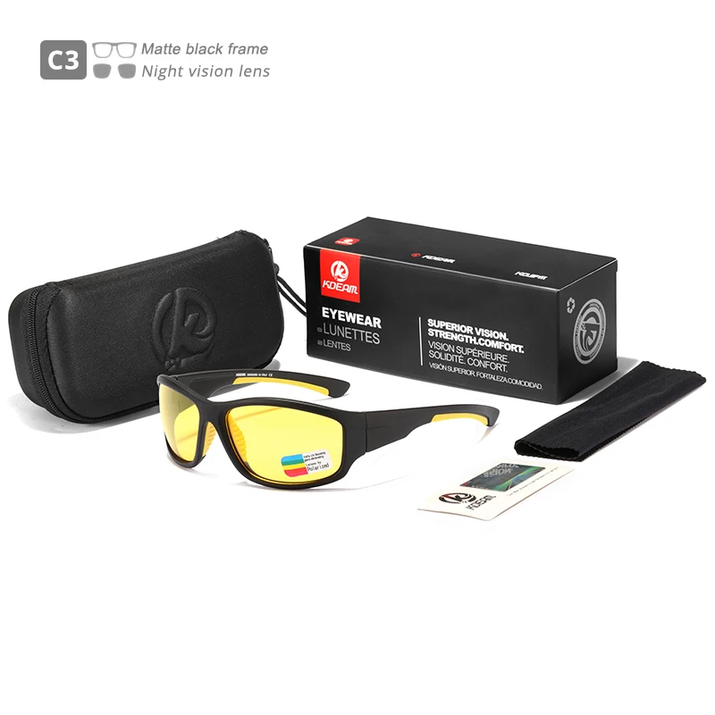 C3 Night vision KDEAM небьющиеся TR90 спортивные солнцезащитные очки мужские отличные очки для вождения на открытом воздухе подходят для любого лица оттенки KD712 - Цвет линз: C3 Night vision