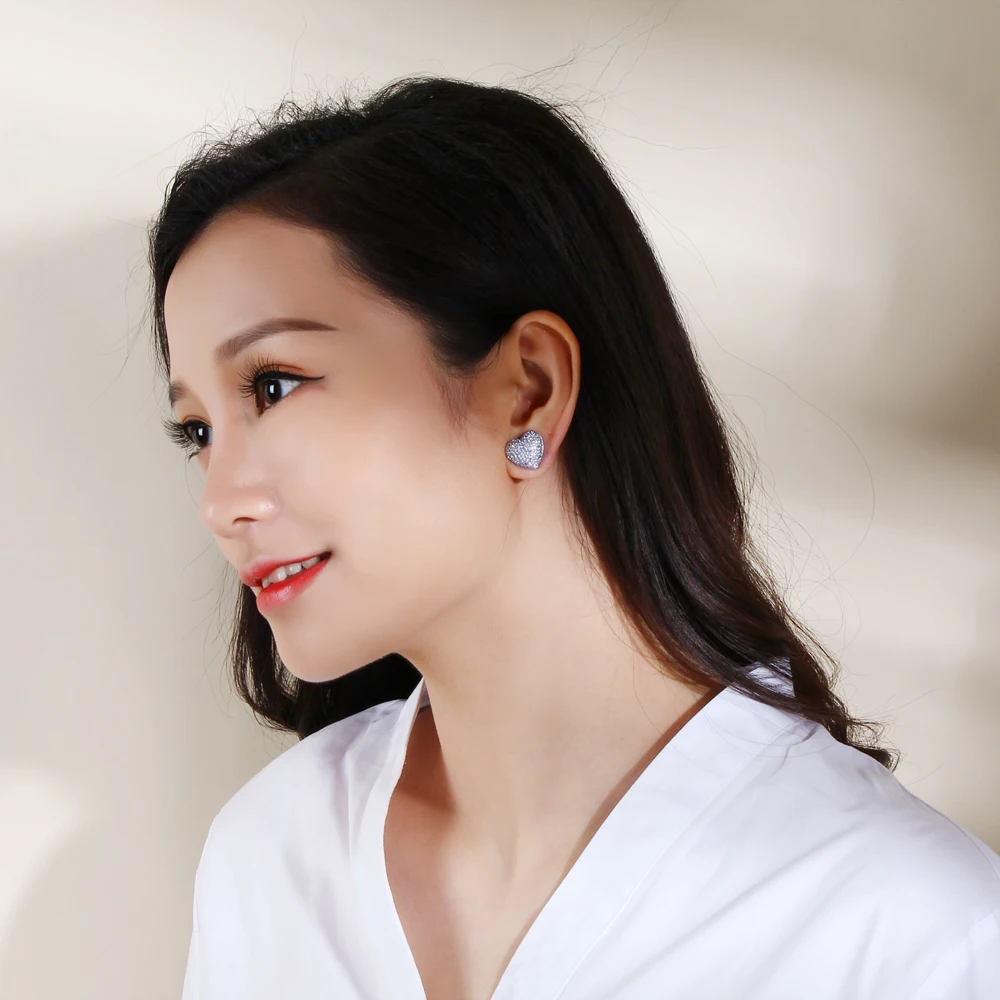 New Look Luxury Heart Stud Earrings AAA Cubic Zirconia Small Earring Free Allergy Lead vintage jewelry | Украшения и аксессуары