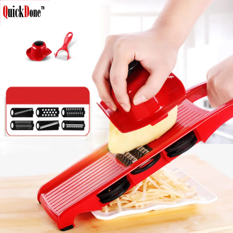 Пластиковые слайсер и резак для овощей фруктов QuickDone с регулируемыми лезвиями из