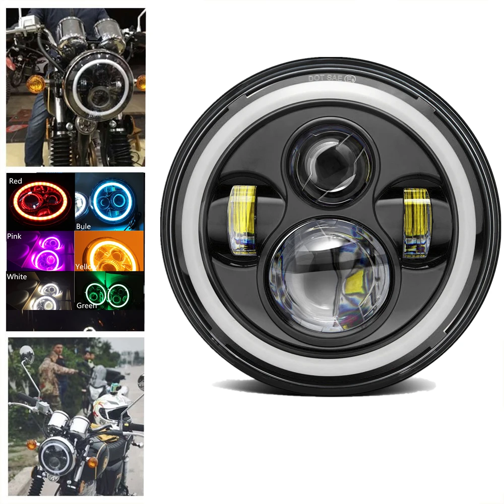 

Motorcycle Headlight 7" Round LED Headlight Bulb 40W Projector White Amber Blue Red Green DRL Halo For Jeep Wrangler TJ JK 12V