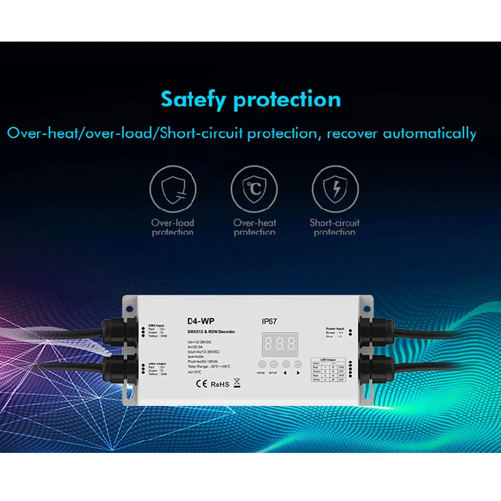 Водонепроницаемый декодер DMX512 и RDM 4 канала постоянного напряжения D4 WP DC12V 36V IP67