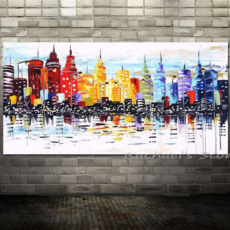 Современная ручная роспись абстрактная Красочная картина маслом в виде города