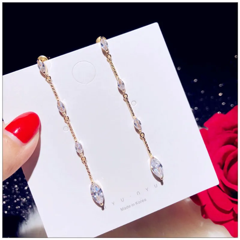 Женские серьги-капли из стерлингового серебра 925 пробы длинные серьги с