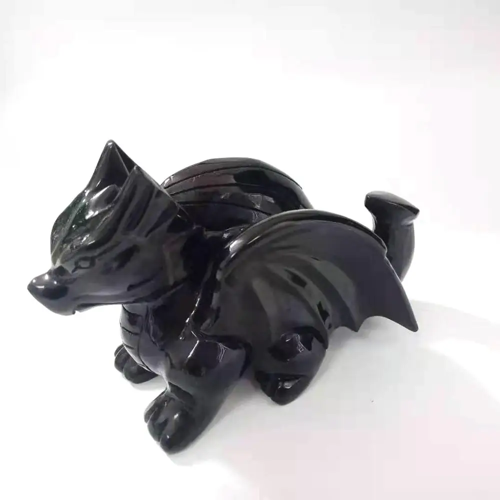 

Wholesale High Quality 6inchs 600g Natural Black Obsidian Dragon Statue Crystal Dragon Figurine Mascot For Wedding Decoration