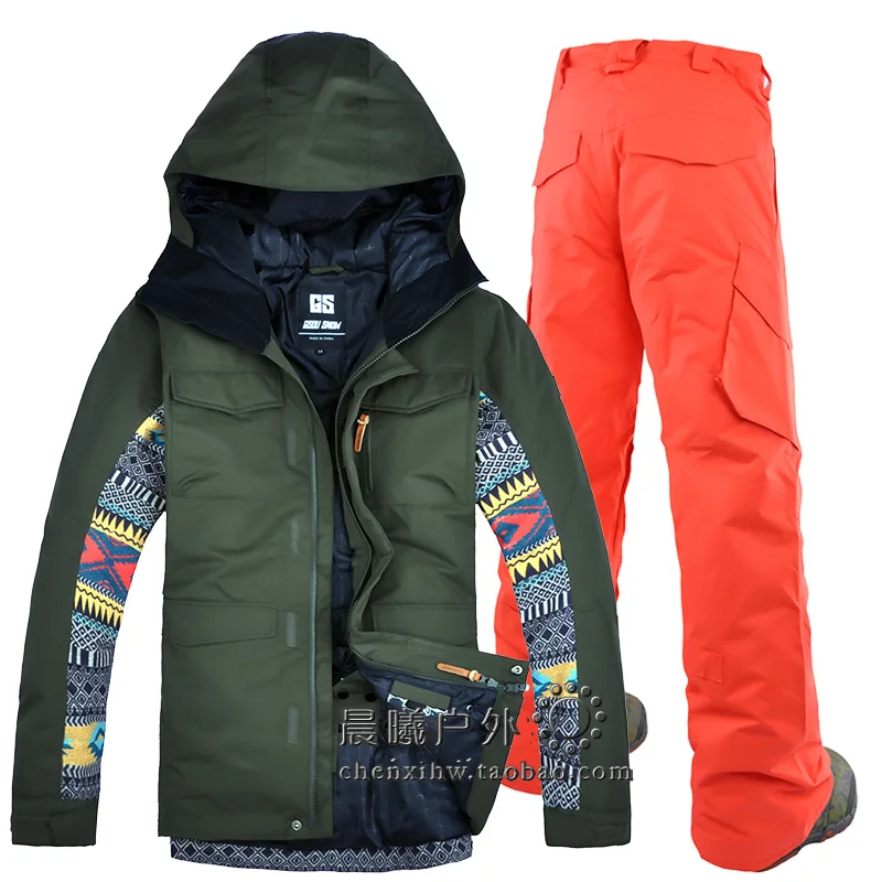 Color 4 GSOU снег с капюшоном для мужчин лыжный костюм сноуборд одежда брюки ветрозащитный водонепроницаемый уличная спортивная одежда супер теплый зимний утепленный костюм - Цвет: Color 4