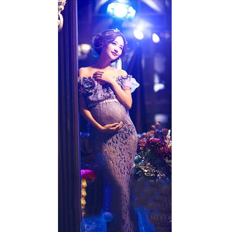 Gravidas Vestidos, без Плеч, для беременных, для фотосессии, реквизит для беременных, платье для фотосессии, для беременных, платья для фотосессии, одежда с принтом стрельбы - Цвет: Серый