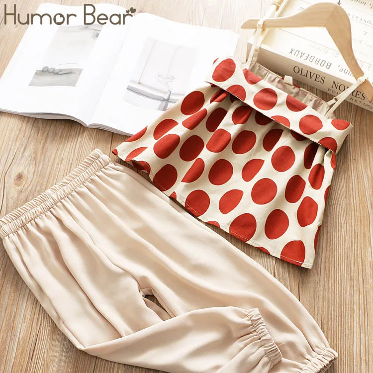 Humor Bear/комплект одежды для девочек коллекция года, летний топ в горошек+ шифоновые штаны комплект из 2 предметов, боди детская одежда для маленьких девочек