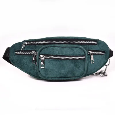Green waist bag Женская поясная сумка на цепочке, нагрудные сумки, сумка через плечо из искусственной кожи, поясная сумка на ногу, сумка на молнии для телефона B45 - Цвет: Green waist bag