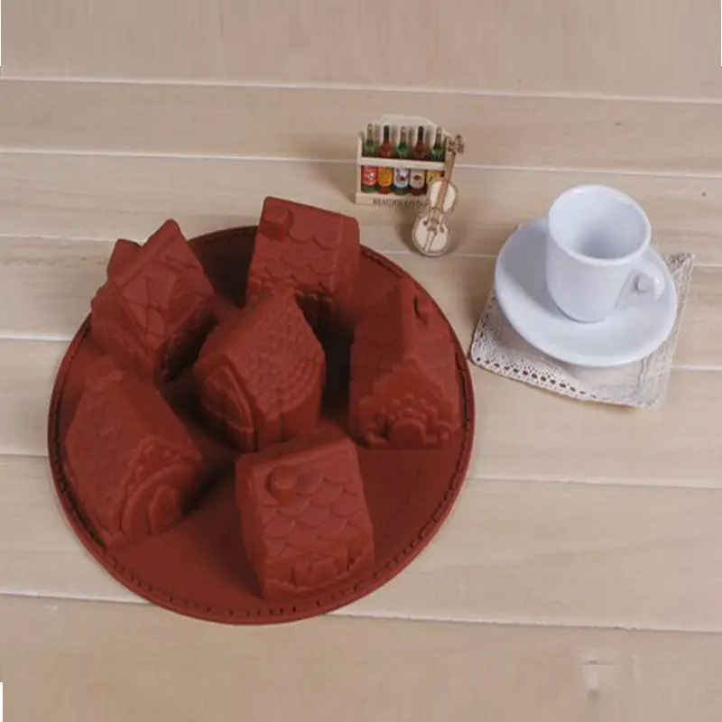Семья fondant Торт украшения 6 отверстий Рождественский замок силиконовые формы для