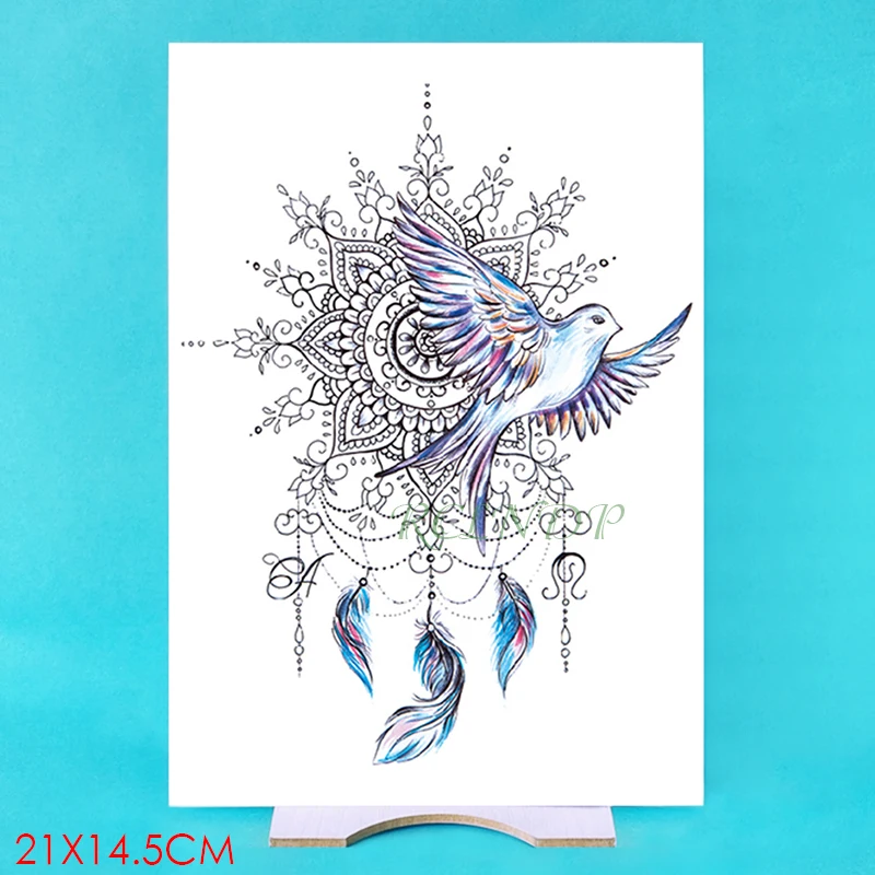 

Waterproof Temporary Tattoo Sticker Bird lotus Mandala Dreamcatcher fake tatto flash tatoo tatouage temporaire for girl women