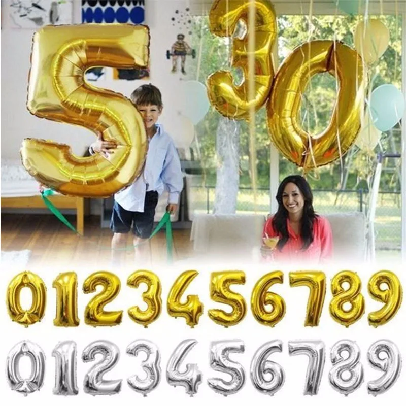 

CHLEZI 30 inches Gold Silver Number Foil Balloons Digit Balloons Birthday Party Wedding Decor Air Baloons Event Party Supplies