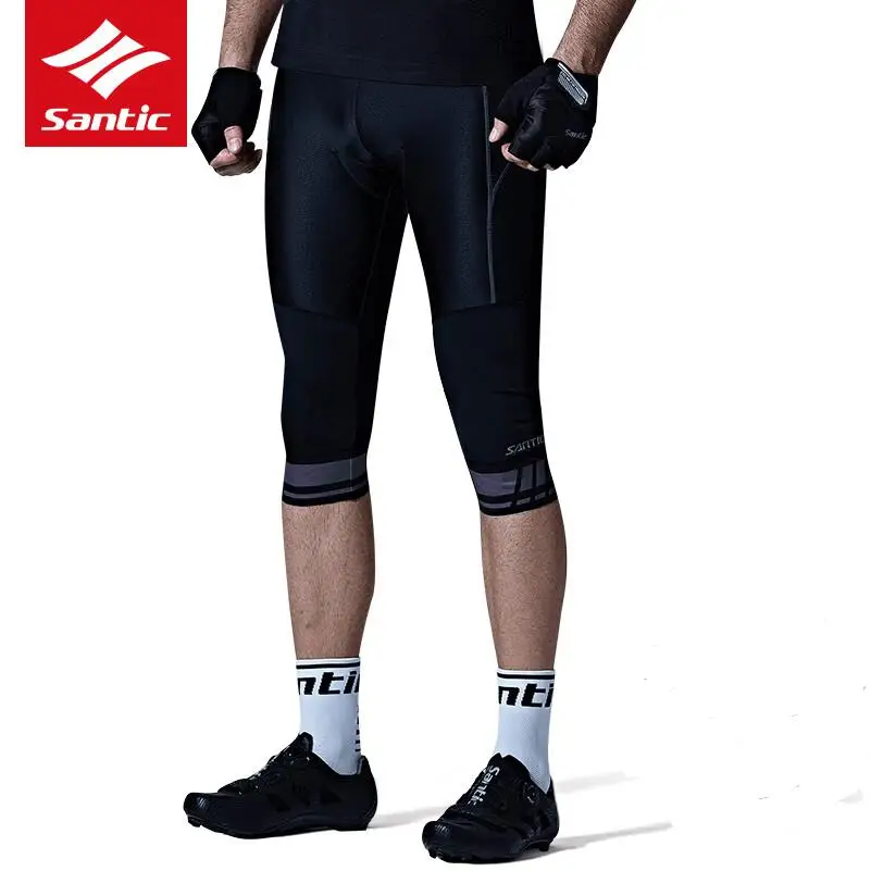 Santic Men's Cycling Shorts 4D Padded Bike/Bicycle Outdoor Sports Tights Reflective 3/4 Trousers  MTB Shorts Ciclismo