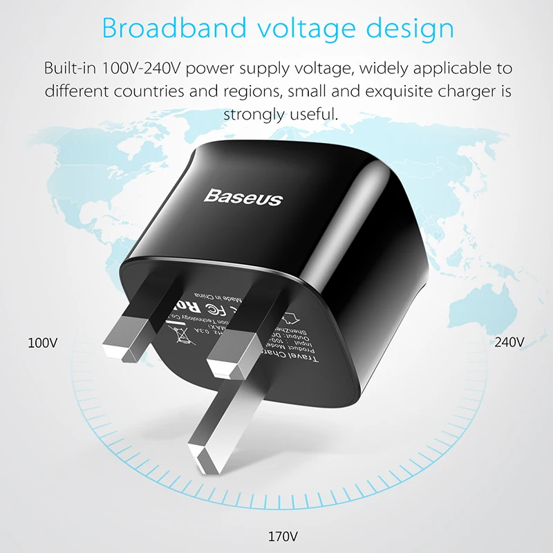 Универсальное USB зарядное устройство Baseus, штепсельная вилка Великобритании, двойное USB дорожное настенное зарядное устройство, адаптер, смарт-зарядное устройство для мобильного телефона для iPhone, samsung, Xiaomi