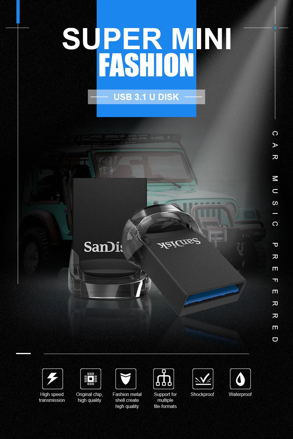 SanDisk Fit USB Flash Drive 64gb CZ430 16GB mini USB Pen Drive 3.1 Up to 130MB/S pendrive high Speed USB 3.0 USB Stick 32gb 128G