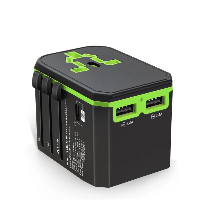 Универсальный Мощность адаптер все в одном World Travel Тип usb C QC 3,0 33 W PD Подключите адаптер Комплект - Цвет: Зеленый