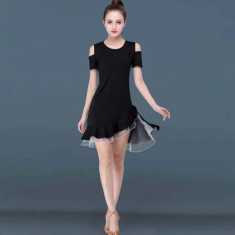 

New Latin Dance Dress Sexy Contrast Mesh Rumba Cha-Cha Samba Salsa Competition Practice Performance Wear Womens Clothing PY032