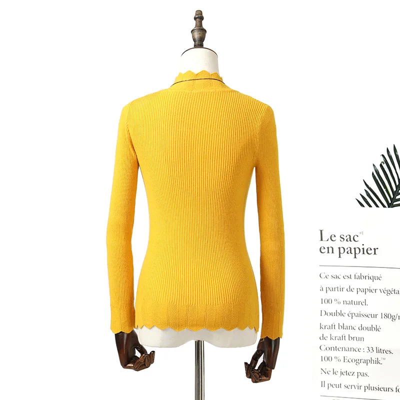 Женский свитер с оборками однотонный облегающий эластичный пуловер