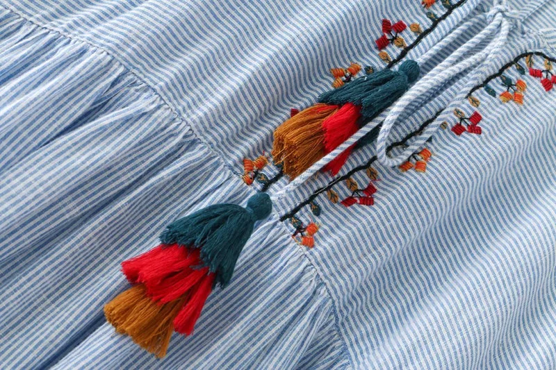 Кисточкой вышитые с бантом летние платья Повседневное дамы плиссированные