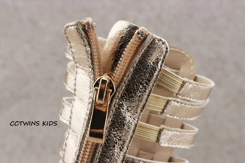 CCTWINS KIDS/лето г.; сандалии-гладиаторы до колена для маленьких девочек; модные детские сандалии на мягкой плоской подошве; детская пляжная обувь золотистого цвета для малышей; BG063