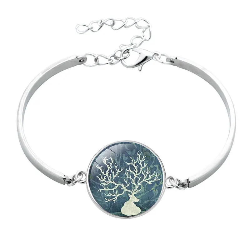 New Arrive Elk Forest Pattern Glass Cabochon Bracelet Christmas Deer Silver Color Adjustable Bangle Women Men Kids Gift Jewelry | Украшения