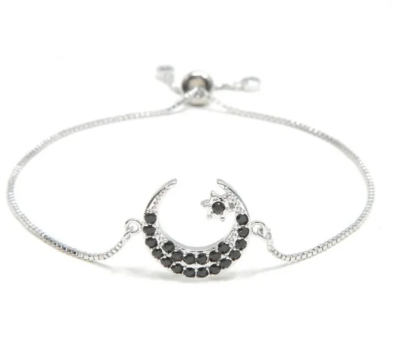 Золотой Серебряный браслет цепочка с Луной и звездой микро проложить cz веревку