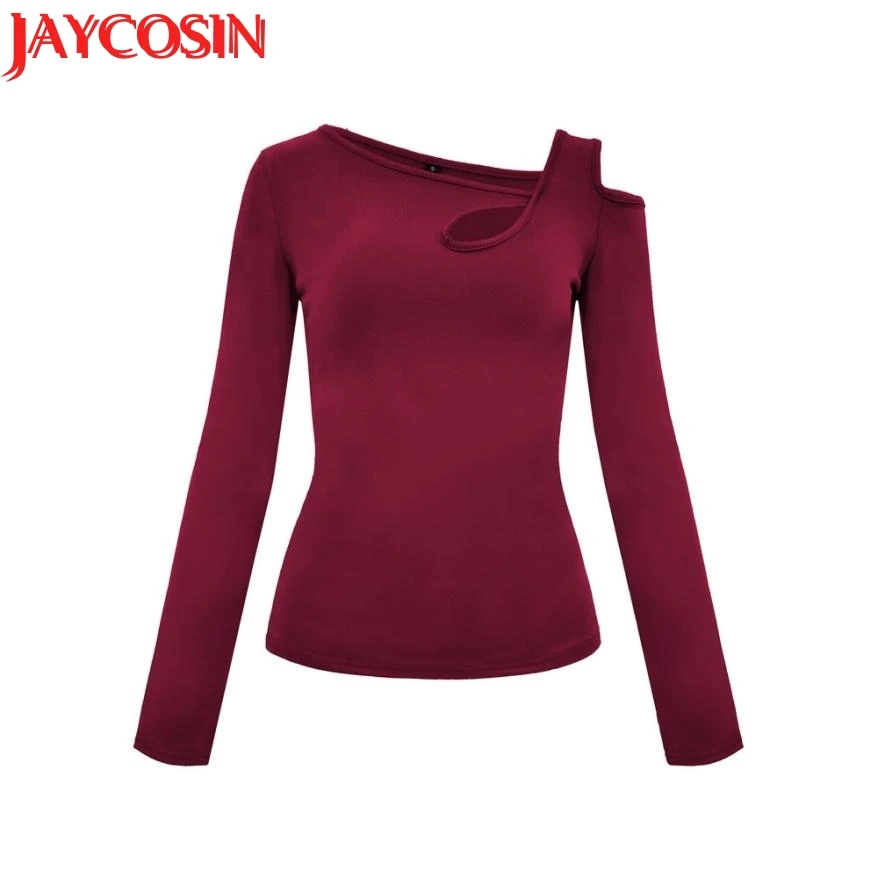 Женская футболка 2018 повседневные топы с открытыми плечами длинным рукавом